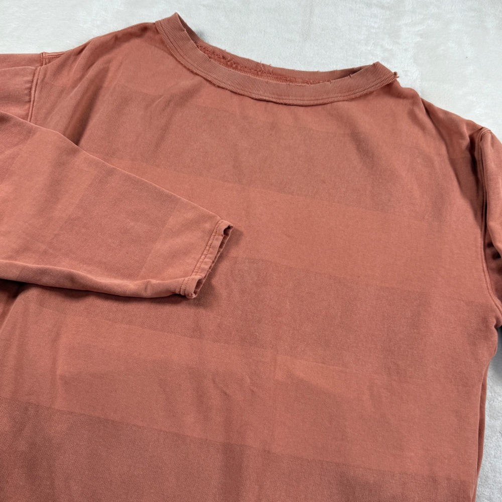 We The Free Free People Terracotta Striped Distressed Cotton Sweatshirt Large